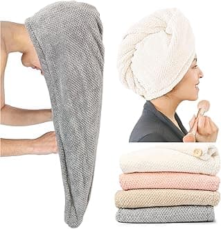 4 Pack Microfiber Hair Towel Wrap Super Absorbent & Quick Dry Women Hair Drying Towel for Curly Hair Long & Short Hair - Anti-Frizz Hair Turbans for Wet Hair (Gray & Pink & Beige & Khaki)