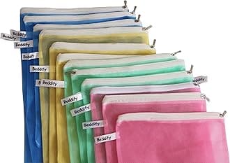 Beddify Set of 24 Reusable Fridge Storage Bags for Vegetables and Fruits with Zipper Dual Layer Mesh Net Multipurpose Multi-Size Kitchen Storage Bags Organizer (Multi-Color)