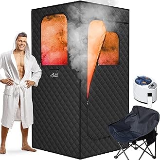 Large Protable Sauna Box, 3L Steamer Protable Steam Sauna for Home, Personal Sauna with Big Sauna Chair, Remote Control, Foot Massager, 3.2’ x 3.2’ x 6.0’, Black