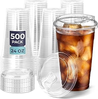 Fit Meal Prep500 Pack 24 oz Clear Plastic Cups with Strawless Sip Lids, Disposable Plastic Coffee Cups with Lids, To Go Cups for Iced Coffee, Smoothies, Party Drinks, Soda, Bubble Tea, Cold Beverage