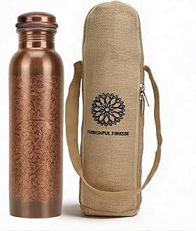 34 Ounce Antique Copper Bottle 1000 ml Pure Copper Water Bottles with Canvas Carry Bag for Sports, Gym Yoga, Hiking, Handmade Antique Ayurvedic Vessel 1 liter - Pack of 1