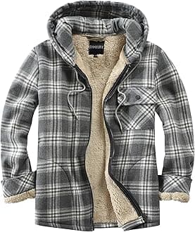 Men's Full Zip Fleece Flannel Jackets Shirt Plaid Cotton Hoodies Soft Warm Coat for Men with Hood
