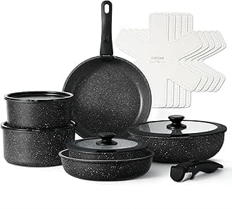 CAROTE17pcs Pots and Pans Set Detachable Handle, Nonstick Cookware Set with Removable Handle,RV Kitchen Set, Oven Use, Camping Use, Midnight Black GraniteRecycled Claim Standard Blended