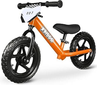 Toddler Balance Bike 2 Year Old, Age 18 Months to 5 Years Old, 12 Inch Push Bicycle with Customize Plate (3 Sets of Stickers Included), Gift Bike for 2-3 Boys Girls, Orange