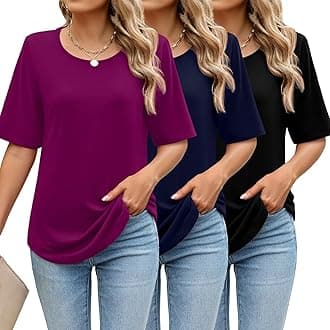 Huukeay 3 Pcs Womens Half Sleeve Top Elbow Length T Shirt Women Round Neck Basic T Shirt Summer Casual Blouses