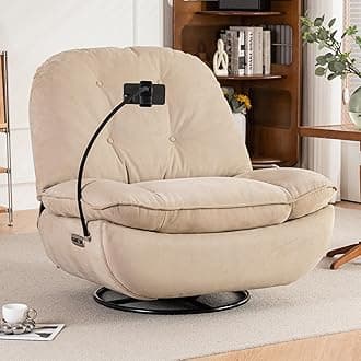 Oversized Electric Recliner for Adults with USB Ports, 360° Round Swivel Chair, Rocker Glider, Smart Control sillas reclinable for Gaming Lounge Theater Seating, Camel Brown Comfy Fabric