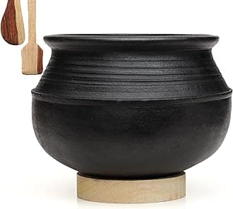 Craftsman India Online Black Pottery Clay Pot/Earthenware for Cooking with Lid 2Liter