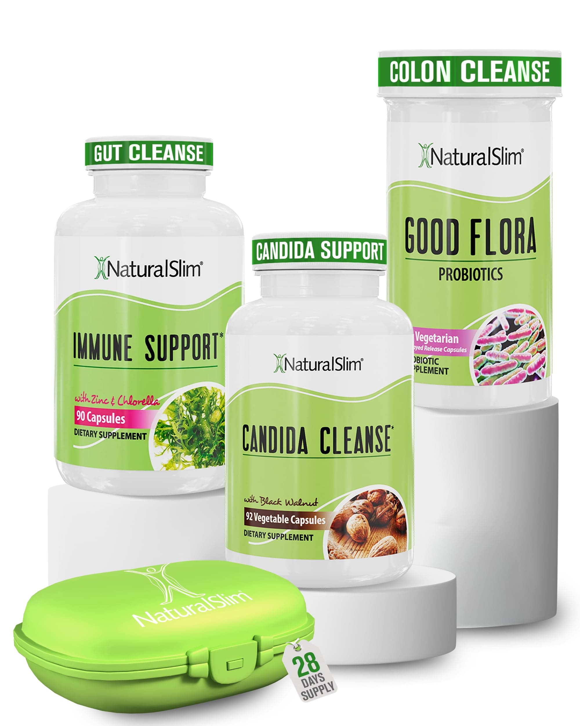 NaturalSlim Candida Cleanse Support Supplements Bundle - Candiseptic Kit Anti Overgrowth, Gut & Colon Cleansing 242 Capsules Total - 28 Days Cleansing Program Formulated by Frank Suarez (1 Pack)
