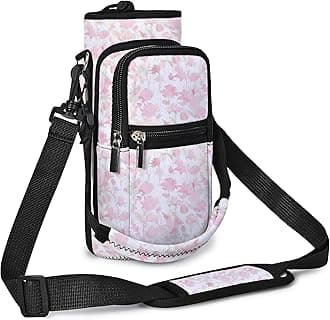 AUPET Water Bottle Sling Bag Sleeve Holder Carrier 25/32/40/64 oz,Insulated Crossbody Water Bottle Case Cover with Strap and Pockets for Men/Women Walking Hiking (Soft-hued Floral, 25oz)