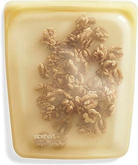 Silicone Reusable Storage Bag, Half Gallon Bag, Reusable Freezer Bags, Microwave, Dishwasher, Oven Safe, Sous Vide, Premium Lunch Container, Eco Friendly, Food Storage Bags, 64 oz, Yellow