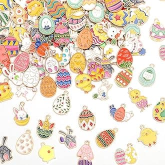 120 PCS Easter Charms for Jewelry Making, Assorted Gold Enamel Easter Bunny Egg Rabbit Charms Pendants Easter Spring Charm Bulk for DIY Bracelet Necklace Earrings Making Supplies