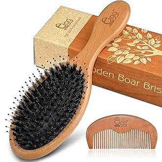 BLACK EGG Boar Bristle Brush for Wet/Dry Hair - Smoothing, Massaging, Detangling, Reduce Frizz, Restore Shine - Bamboo Brush for Women, Men, Kids