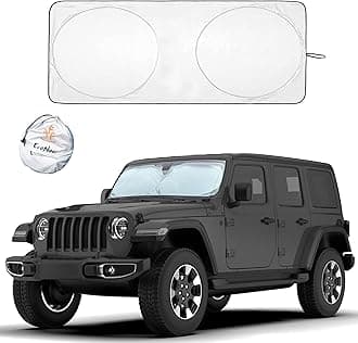 Windshield Sunshade for Jeep Wrangler | Sun Visor for UV Rays & Heat Protection | Suitable for Wrangler, Compass, Gladiator & Renegade | Accessories for Jeep Wrangler | X-Small - 60x21 inches