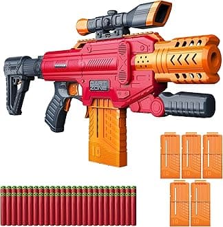 Spectrum Motorized Clip-Fed Blaster, Dart Blaster, Toy Foam Blaster Set, Battery Powered for Kids, Teens and Adults, Five 10-Round Cartridges