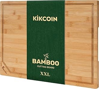 20”×14” Bamboo Cutting Boards for Kitchen, Wooden Healthy Cutting Boards for Charcuterie, Vegetables, Cheese, Bread, Extra Large Chopping Boards with Deep Juice Groove and Handle, Natural