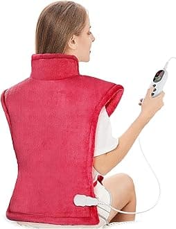 Electric Heating Pad for Back Neck and Shoulders 60x100cm, Heated Warmer with Waist Strap, 6 Heat Levels, Auto-Off Timer, Mia&Coco - Comfort Red