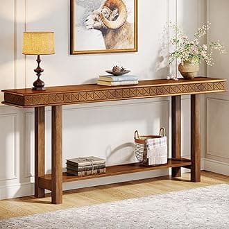Tribesigns 70.9-Inch Extra Long Console Table, Solid Wood Sofa Table Behind Couch Narrow Long, 2-Tier Entryway Accent Table with Storage for Living Room, Hallway, Entrance, Foyer, Rustic Brown
