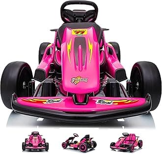 24V Electric Go Kart for Kids, Drift Kart with 400W Motors, EVA Tires, Max Speed 8.1 MPH, Music, Wireless, Electric Drifting Cart Outdoor Ride on Toy for Kids Ages 6+ (Rose Red)