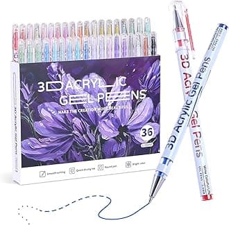 3D Acrylic Gel Pen,36 Colors Gel Pens With 1mm Bullet Tip Point, Acrylic Paint Pens for Black Paper,Rock Painting, Glass, Wood, Fabric,Cards,Scrapbook,DIY Art Crafts