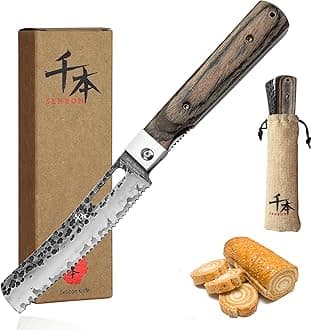 SENBON Forged 440A Stainless Steel Folding Bread Knife Colorful Wood Handle Camping Outdoor Portable Sawtooth Knife Pastry Knife