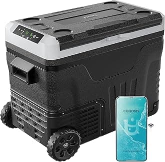 EUHOMY 12 Volt Refrigerator, 47QT(45L) Dual Zone Electric Cooler, Portable Freezer 12V/24V DC 110-240V AC, 12V Fridge -4℉~68℉, 12V Cooler with Wheels & Basket for Travel, Truck, Camping, Boat