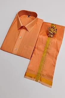 Men's Fashion Art Silk Shirt And Dhotis Combo - Full Sleeve