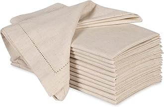 Ramanta Home Cloth Dinner Napkins in Cotton Flax Fabric with Hemstitched & Tailored Mitered Corner Finish Size 20x20 inch Set of 12