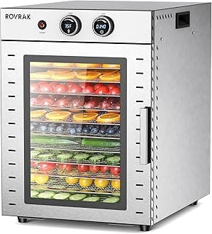 ROVRAk Food Dehydrator for Mint, Fruits, Meat, Herbs, 12 Tray Stainless Steel Dehydrator, Double Layer Insulation, Adjustable Timer, Temperature Control,