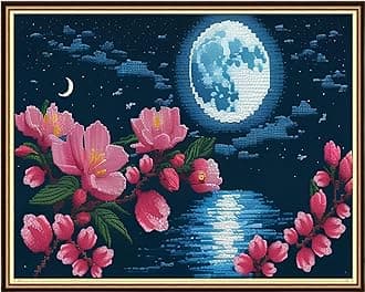 Findvoor Stamped Cross Stitch Kits for Beginners Full Range of Cross Stitching Embroidery Pattern for Adults, 11CT DIY Needlepoint Embroidery Starter Kits-Moon Peach Blossom 15.7x19.7 inch