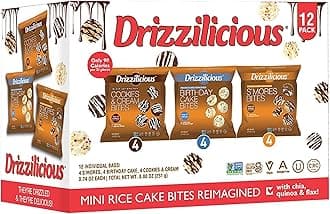 Drizzilicious Mini Rice Cakes Variety Pack - Rice Crisps, Healthy Snack for Adults and Kids, Flavored Rice Cakes, Vegan, Gluten Free, Allergen Free, Only 90 Calories Per Bag - 0.74 oz (Pack of 12)