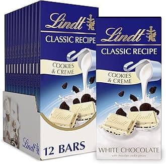 CLASSIC RECIPE Cookies and Creme White Chocolate Candy Bar, White Chocolate Candy with Chocolate Cookie Pieces, 4.2 oz. (12 Pack)