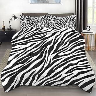 Comforter Set Full Size, Zebra Stripe Animal Soft 3 Pcs Bedding for Kids and Adults, Tiger Black White Comforter Set with Pillowcase, for Bedroom Bed Decor