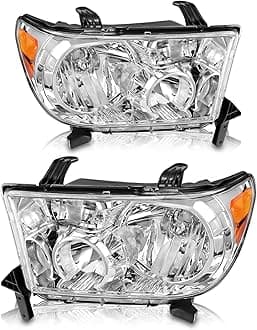 Headlights Assembly Compatible 2007 2008 2009 2010 2011 2012 2013 Toyota Tundra (W/o Headlight Leveling Models) /2008-2017 Toyota Sequoia Headlamp (12-14 Models Without Headlight Washer)