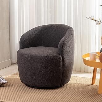 Homtique Small Swivel Barrel Chair,Comfy Round Club Chairs for Living Room Bedroom,360 Degree Swivel Single Sofa Lounge Accent Chair Boucle Armchair for Apartment,Hotel (Teddy-Dark Gray)