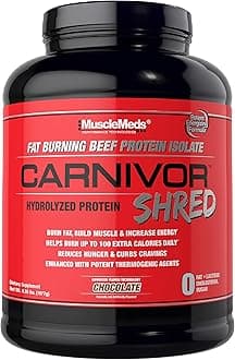 MuscleMeds Carnivor Shred Fat Burning Hydrolyzed Beef Protein Isolate, 0 Lactose, 0 Sugar, 0 Fat, Chocolate, 4.36 Pound (Includes Free SHAKER) - HALAL
