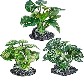 Ameliade Aquarium Plants Fish Tank Decorations Betta Silk Leaf Pad Hammock Cichlid Hides Decor Small Fish Bowl Accessories Ornaments Turtle Reptiles Axolotl Artificial Plants (3 PCS)