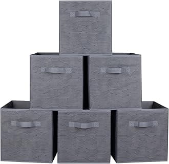 ShellKingdom Foldable Fabric Storage Cubes and Cloth Organizer Drawer for Closet and Toys, 6 Pack (Dark Gray with Black Stripe)