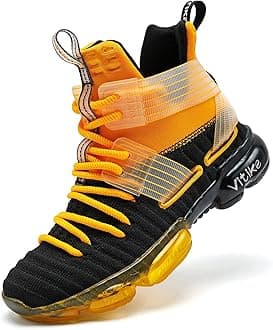 Kids Basketball Shoes Boys Air Cushion Sneakers Girls Mid Top School Hoops Shoes Non-Slip Outdoor Sports Running Gym Comfortable Durable Little Kid/Big Kid