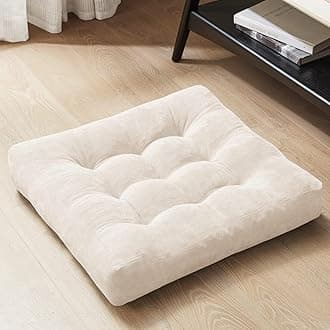 Square Tufted Corduroy Floor Cushions, Beige Large Floor Pillows Seating for Adults and Kids, Meditation Pillow for Balcony Outdoor Tatami Living Room, 22x22 Inch