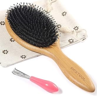 Hair Brush, Boar Bristle Hair Brushes for Women men Kid, Boar & Nylon Bristle Brush for Wet/Dry Hair Smoothing Massaging Detangling, Everyday Brush Enhance Shine & Health (Round)
