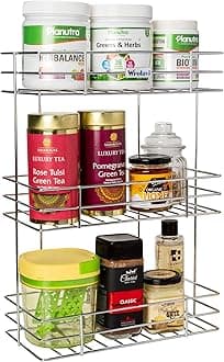 Stainless Steel Bathroom Rack For Multipurpose Usage Big Size Shelf Holder Kitchen & Accessories (3 Shelfwall Mount, Tiered Shelf)