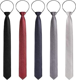 5 Pieces Pre Tied Adjustable Men's Neckties Zipper Ties for Men Solid Color Skinny Necktie Thin Clip on Slim Tie, Black, Navy, Gray, Silver Gray, Dark Red, Multicolor, One size