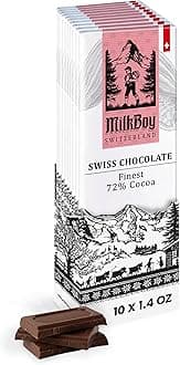 Milkboy Swiss Chocolates Gourmet Dark Chocolate Bar - 72% Chocolate Made in Switzerland, Kosher. Vegan Gluten Free, Dairy Free Swiss Chocolate Bars, Sustainably Farmed Cocoa Bars - 1.4 oz, 10 Pack