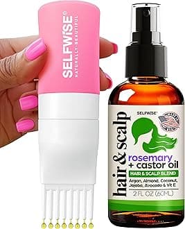 Organic Rosemary Oil For Hair Growth + Applicator with Castor, Argan, Coconut, Almond, Jojoba, Avocado, Vitamin E & Peppermint for Hair & Scalp Treatment, All Hair Types, Men & Women 2oz