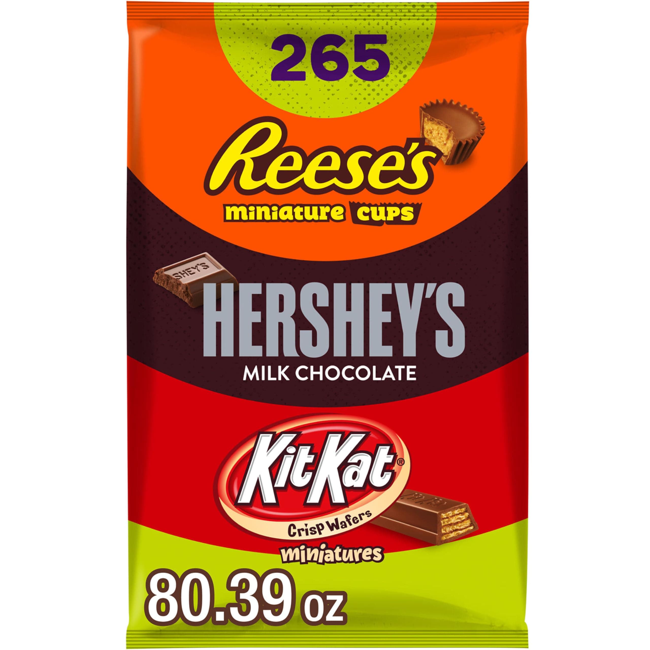 REESE'S, and KIT KAT Milk Chocolate Assortment Candy, Individually Wrapped, 80.39 oz Bulk Variety Bag (265 Pieces)