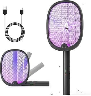 YISSVIC Electric Fly Swatter Foldable Bug Zapper Racket 2 in 1 Mosquito Killer with Purple Attractant Light Rechargeable 1800mAh for Indoor Home Backyard Patio Camping