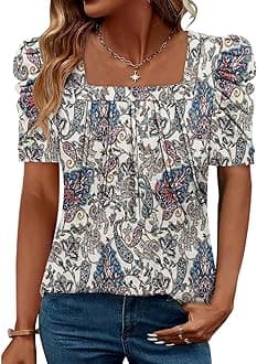 CRAZY GRID Womens Trendy Summer Tops Puff Sleeve Loose Fit Shirts Dressy Casual Blouses