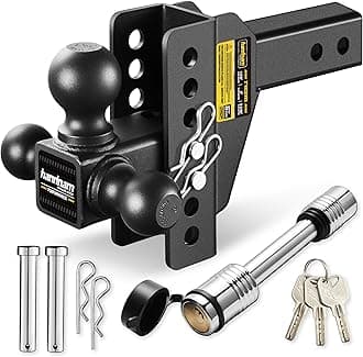 Drop Hitch Adjustable Trailer Hitch, Tow Hitch with 6-Inch Drop/Rise for Truck (12,500 LBS GTW), Adjustable Drop Hitch Fits 2-Inch Receiver, Trailer Hitches with Double Anti-Theft Pins Locks