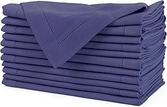 FINGERCRAFT Hemstitched Cotton Table Napkins – Set of 6, 20x20 Inch, 100% Cotton Cloth Napkins with Faggoting Stitching – Durable & Elegant for Parties, Everyday Use (Navy Slub)