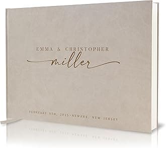 Personalized Guest Book - 11.5" x 8.5" Custom Bride & Groom Names with Bookmark and Hard Cover 140 GSM Blank Pages, for Weddings Guest Book, Engagements, Birthdays, Special Events, Taupe